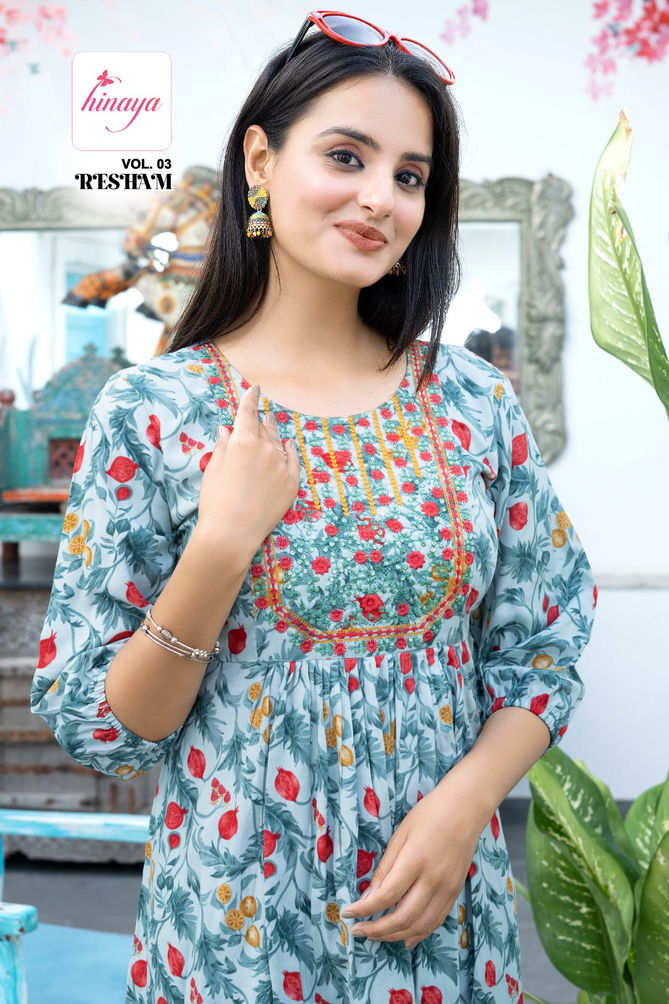 Hinaya Resham Vol 3 Western Wear Rayon Top Collection
